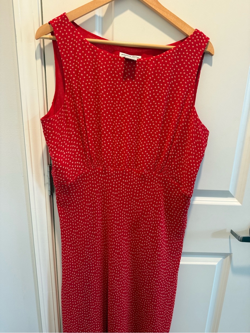 Stephanie Charles 100% Silk Red Polka Dot Midi Dress Size 16 Lined